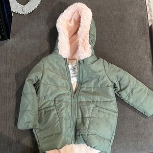 NEW w/ Tags! Green baby parka with pink lining and hood